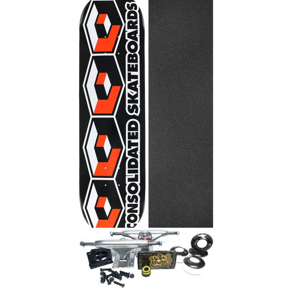 Consolidated Skateboards 4 Cube Black / Orange Skateboard Deck - 8" x 32" - Complete Skateboard Bundle